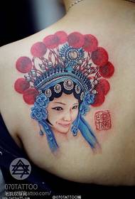 超唯美肩部京剧美女加印章纹身图案