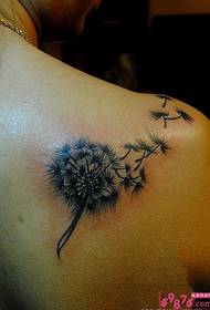 Dagway sa pattern sa tattoo sa Dandelion nga adunay mga abaga sa likod