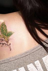 Слика зеленог листа чаја енглеска свежа тетоважа на рамену