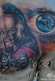 Shoulder realistic omniscient eye plus knight tattoo pattern