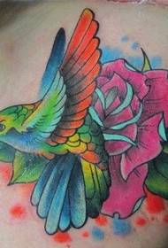 Pictiúr álainn daite phatrúin tattoo hummingbird ar an ghualainn