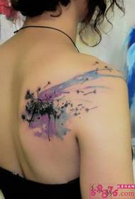 Цветна картина за татуировка на рамото от глухарче