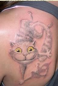 Fermoso cadro de tatuaxe de gato animado con ombreiro