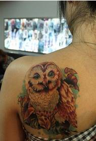 女生肩背时尚好看经典的猫头鹰纹身图图片