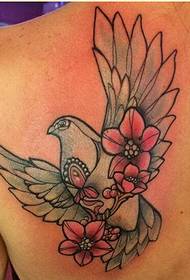 Moderna ramena lijepog izgleda šarene mirovne slike tetovaže golubice