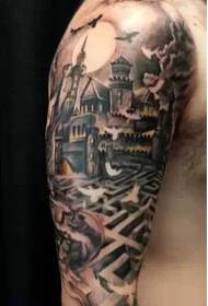 Klassisches Schloss Tattoo Muster des letzten Jahrhunderts