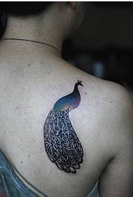 Corcra agus álainn patrún patrún peacock tattoo ar na guaillí