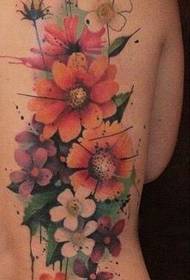 Rašalo gražus gėlių tatuiruotės modelis
