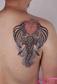 插畫風復古大象肩膀紋身圖片