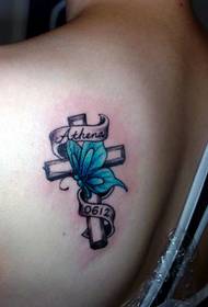 Назад плече хрест метелик мода татуювання малюнок