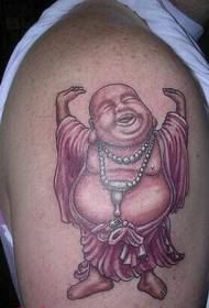 Ombros da menina linda e linda imagem de tatuagem Maitreya feliz