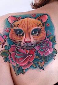 Cute cat avatar rose tattoo picture