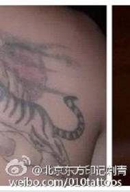 Tutup corak tatu tua corak tiger kepala harimau yang realistik