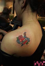 Sword stab red heart beautiful shoulder tattoo picture