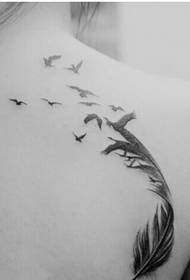 Bella ragazza spalla indietro piuma piuma piuma tatuaggio modello immagine