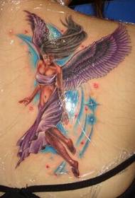Tyttö hartiat kaunis värillinen enkelin siivet tatuointi kuva
