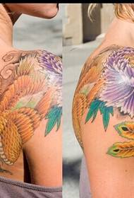 Китфи зебои хориҷӣ тасвири тасвири tattoo phoenix зебои peony