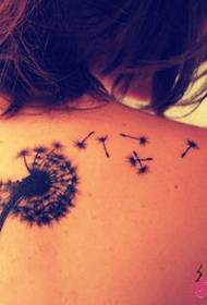 Dandelion tattoo picture flying on the back shoulder