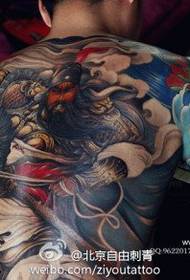 Helt bakre akvarell superrealistiskt Guan Gong tatueringsmönster
