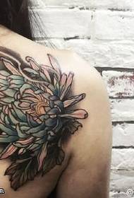 Рисунок татуировки на плече хризантемы