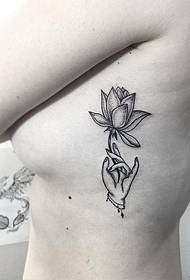 Wasichana kando kiuno Buddha akiwa ameshikilia mtindo wa tattoo wa lotus