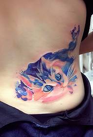 aquarel bloem kat hoofd tattoo patroon op de taille