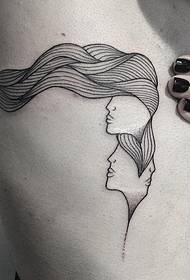 side chest line personality long hair girl tattoo pattern