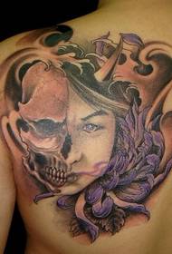Modello del tatuaggio dell'uomo: modello del tatuaggio di bellezza del cranio della spalla