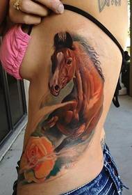 pěkně růžové růže a tetování koně