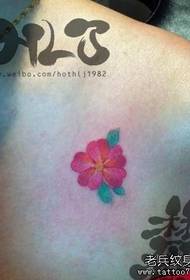 ស្នាមសាក់ផ្កាឈូរីតូចៗនៅលើស្មារបស់ក្មេងស្រី