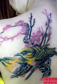 Modello di tatuaggio di prugna ragazza gazza spalla