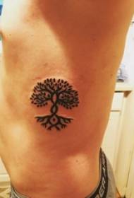 boys side waist on black simple personality line plant life tree tattoo picture
