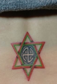 girl's waist color totem six-pointed star tattoo pattern