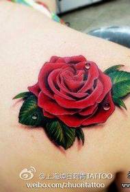 Mergaitės pečių atgal madingas spalvotas rožių tatuiruotės modelis