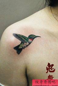 Piccolo e popolare tatuaggio colibrì sulla spalla di una ragazza