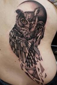 ragazzi schiena in vita su nero Spina geometrica semplice linea piccola foto tatuaggio gufo animale