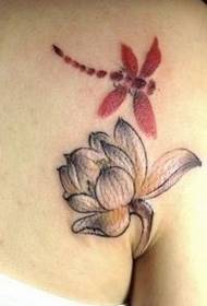 Le ragazze amano il modello di tatuaggio di loto libellula stile pittura a inchiostro