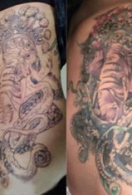 Tato menutupi gurita dan gambar tato gajah di sisi gadis itu