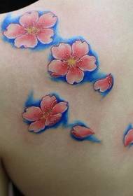 Patrón de tatuaje de mujer: Patrón de tatuaje de Sakura de color de hombro