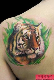 Shoulder tatuazh me kokë tigër me ngjyra 3D