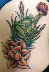 青蛙紋身女孩側腰彩色青蛙和蓮花紋身圖片