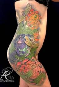 flickor sida midja målade lutning enkla abstrakta linjer känslig växt blomma tatuering bild