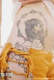 Jesus tattoo pattern in the waist light