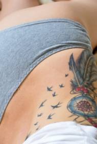girls waist bird catching dream net color sexy tattoo pattern