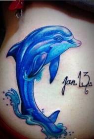 girl waist colored dolphin tattoo pattern