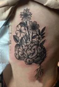 Tatuaje de cintura lateral mujer niña cintura lateral en flor y cerebro tatuaje imagen