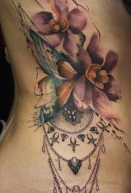 bel i bukur me lule orkide me bojëra uji dhe model tatuazhi me gjemba