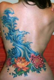 moteriškos juosmens lotoso bangos spalvos tatuiruotės modelis