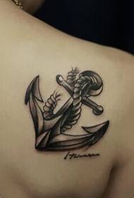 Ragazzi spalla bella bella illustrazione tatuaggio in bianco e nero di ancoraggio