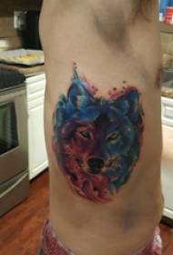 Tattoo side waist male boy side waist colored wolf head tattoo picture